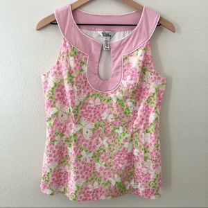 Lilly Pulitzer Pink Green White Floral Keyhole Tank Top